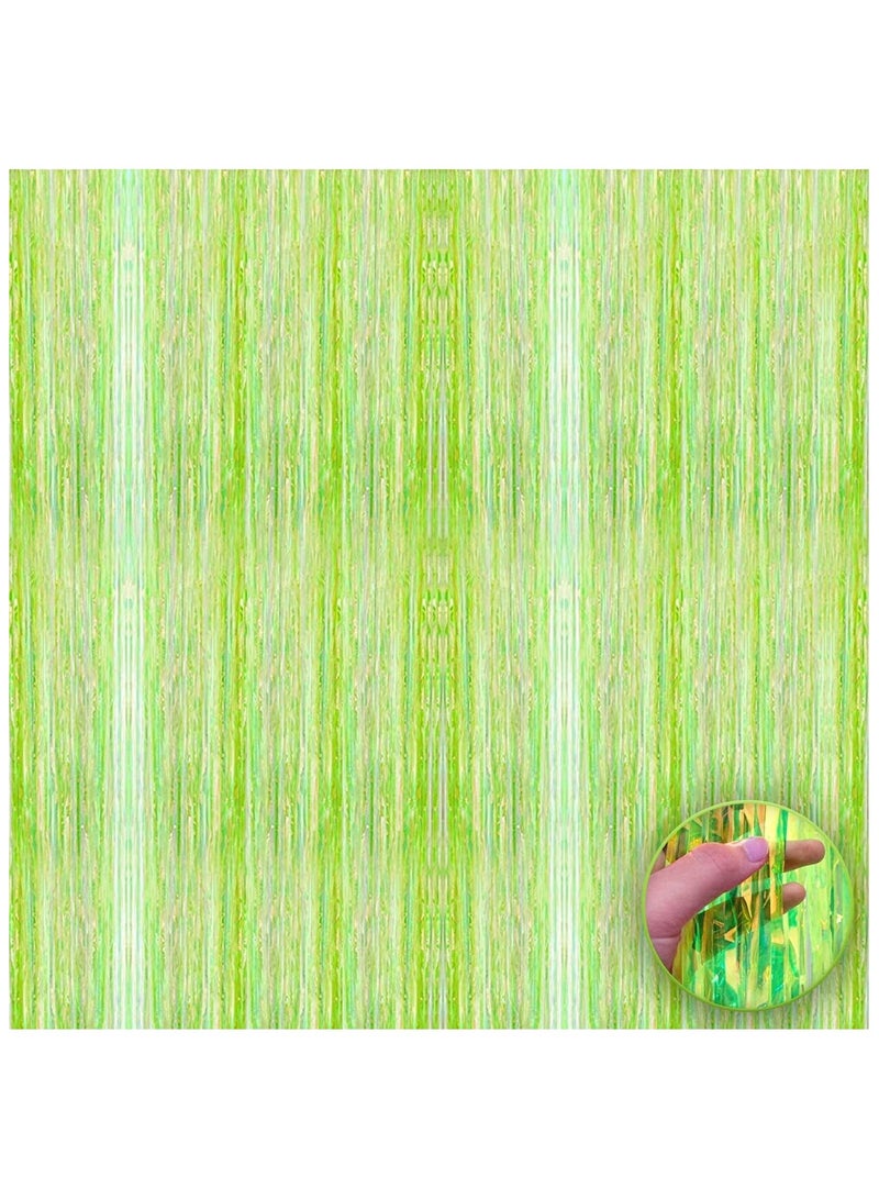 KATCHON Neon Green Fringe Curtain - 3.2 x 8 Feet Pack of 1 | Neon Green Foil Fringe Streamers for Green Birthday Party Decorations - Image 1